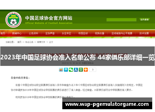 2023年中国足球协会准入名单公布 44家俱乐部详细一览