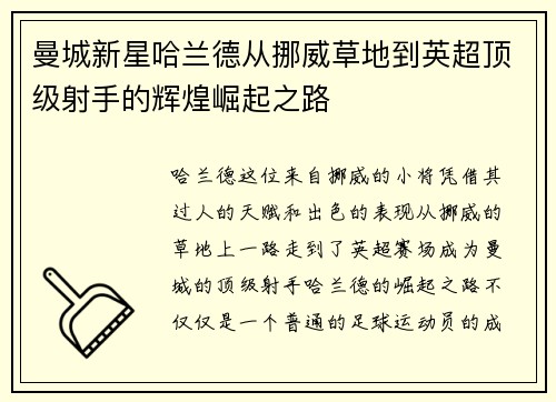 曼城新星哈兰德从挪威草地到英超顶级射手的辉煌崛起之路